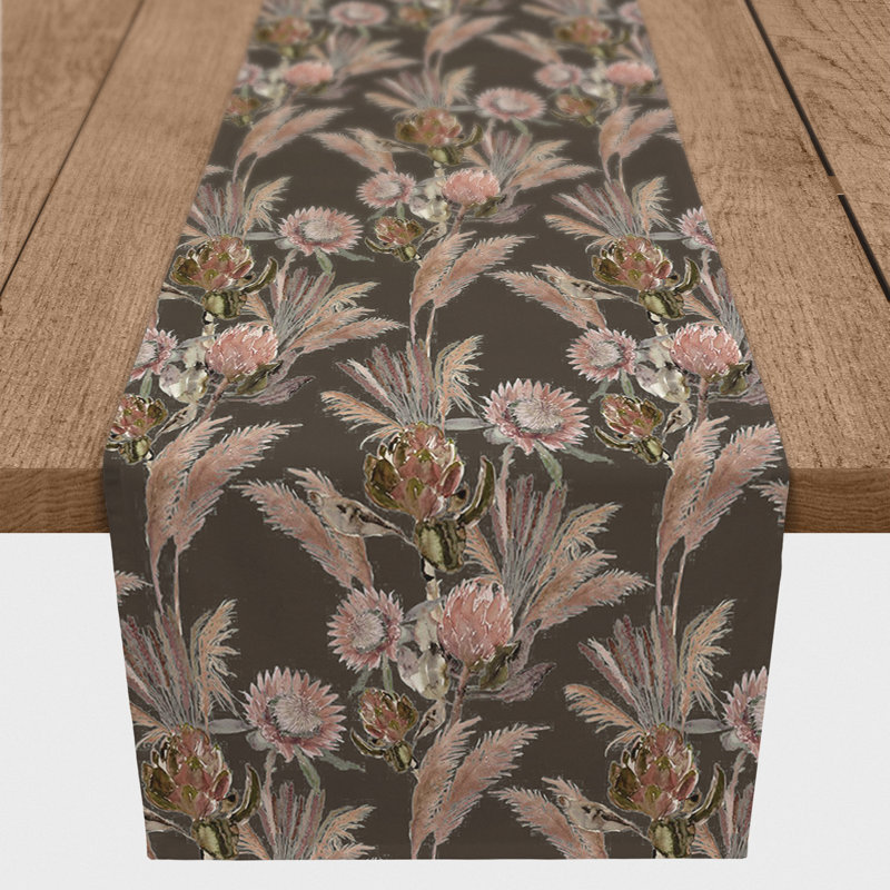 Rectangular Floral Table Runner, 72" x 16", Charcoal