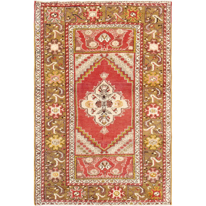 Tapis unique en laine noué à la main brun / rouge / blanc 3 pi 7 po x 5 pi 5 po