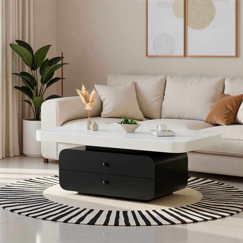 Table basse Luxury Rockboard, H 16,5 po x L 51,2 po x l 27,6 po, Plateau blanc / base noire