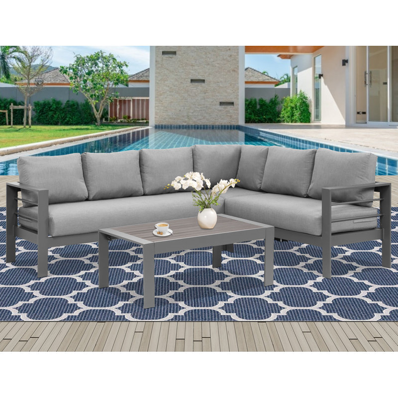 Ensemble de conversation modulaire 4 pièces avec coussins, Gris foncé / gris , H 16 po x L 43 po x l 24 po
