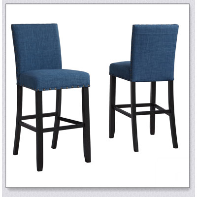 Tabourets de bar en tissu avec garniture cloutée, ensemble de 2