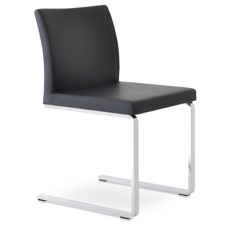 Aria Flat Side Chair, Black Leatherette