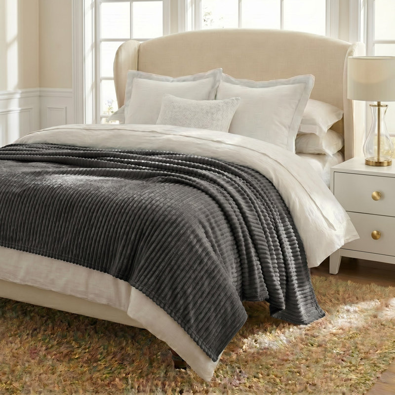 Couverture en molleton moelleux Kacey, Double/Grand, Gris anthracite