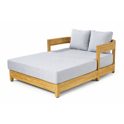 Everlee Solid Teak Outdoor Double Daybed With Sunbrella Grey Cushions