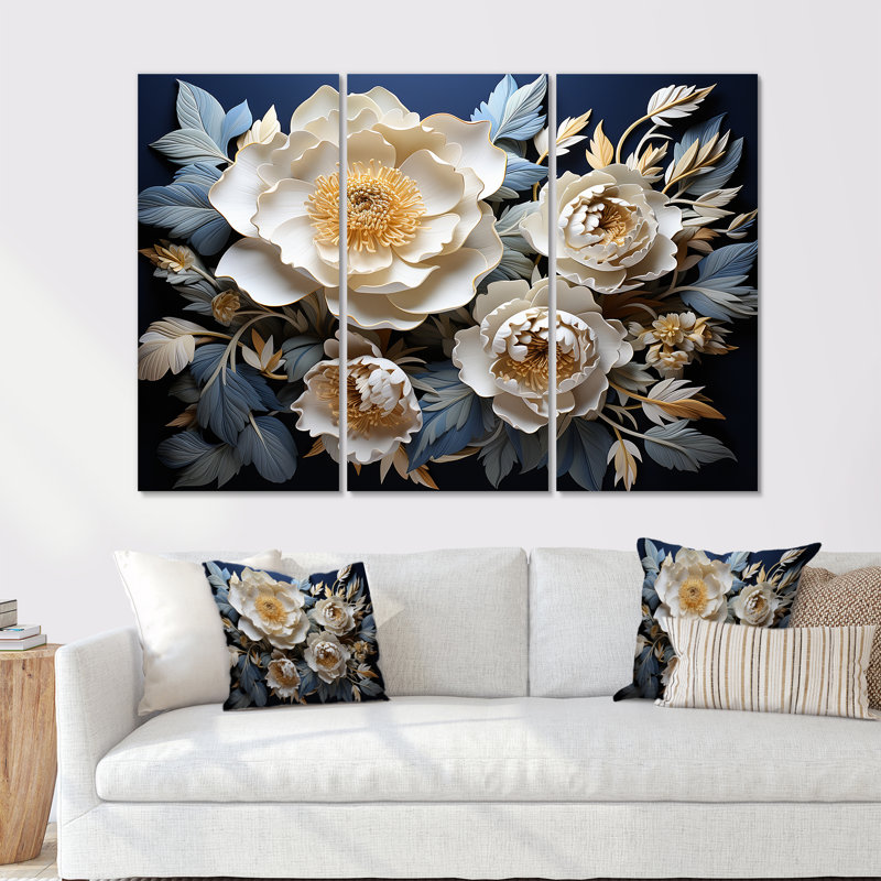 Pivoines dévoilées - ensemble d'art mural pivoines, H 28 po x l 36 po x P 1 po