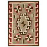 1920s Gray Medallion Antique American Navajo Rug 4'6"x6'6" Flatweave Wool Carpet