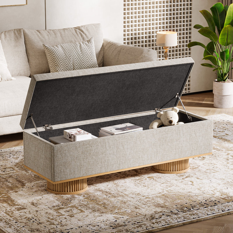 Banc de rangement rembourré 50,39 po avec siège rembourré et charnière de sécurité