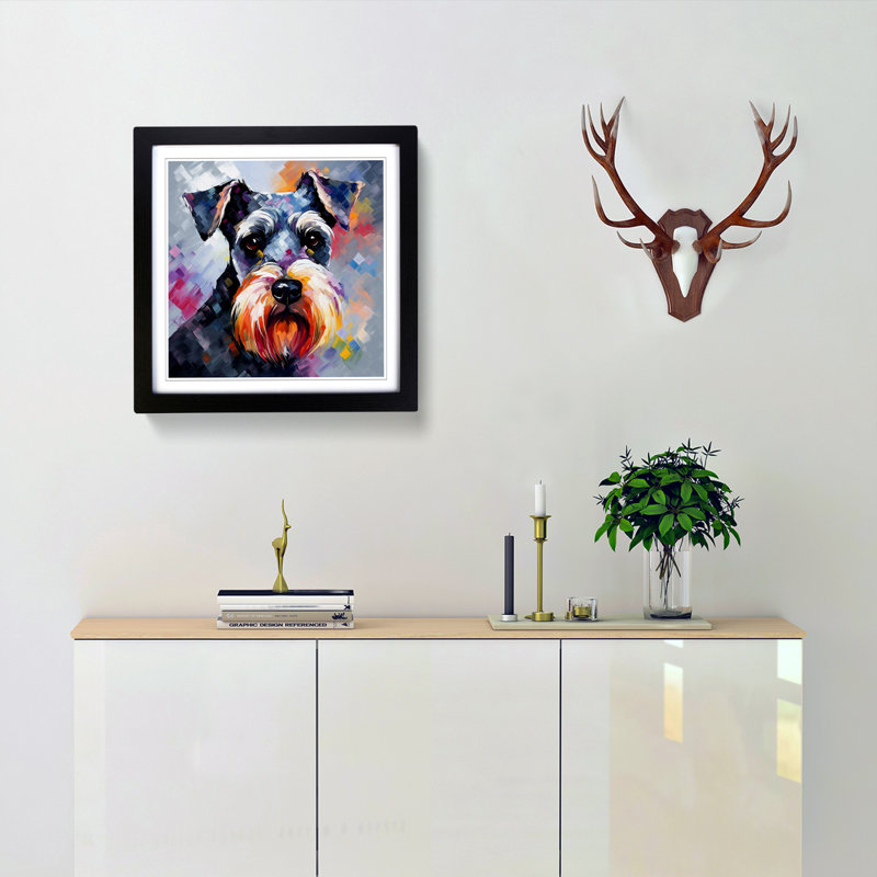 Schnauzer Abstract No.1 - Single Picture Frame Print on Wood, Black