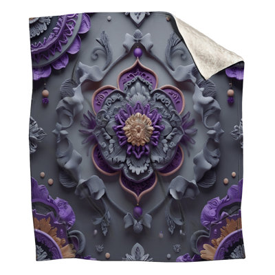Ornate Purple Floral Motif Blankets