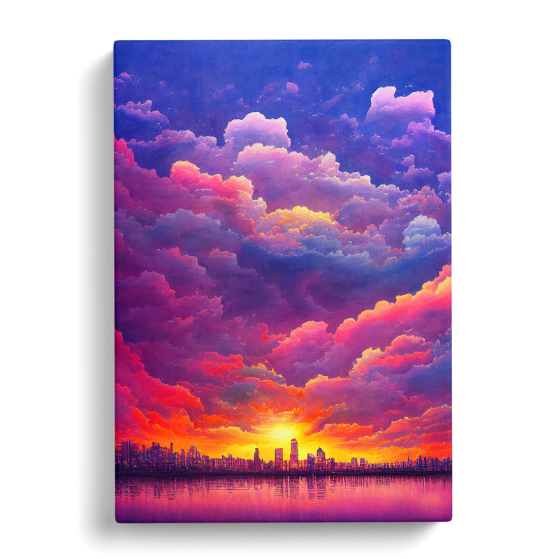 Watercolour City Skyline Clouds No.4 - Wrapped Canvas, 60cm H x 40cm W x 3cm D