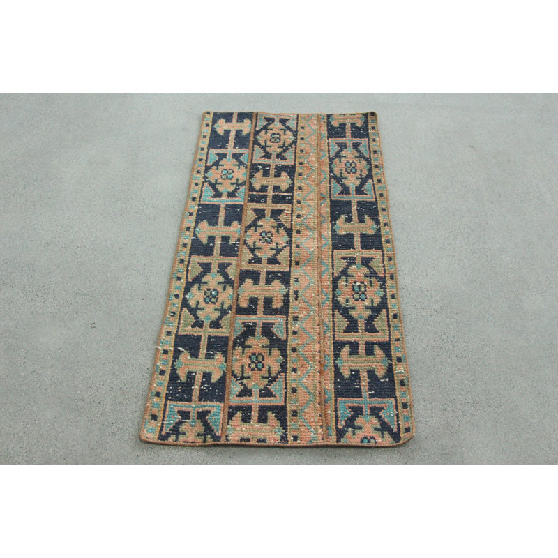 Petit tapis turc bleu antique rétro idéal pour embellir votre espace de cuisine avec un tapis de sol en patchwork tissé à la main Boho