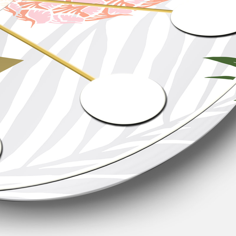 Ananas sur une feuille tropicale - horloge murale moderne Mid-Century, Moyenne