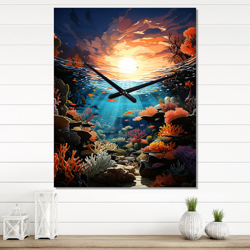 Aquariums Coral Sunrise - Aquariums Wall Clock Oversized, Large