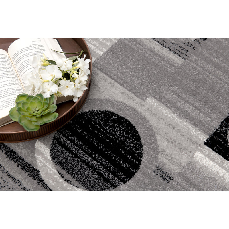 Tapis gris à motif abstrait Dillup-Jones, Tapis de couloir 2 pi 8 po x 10 pi