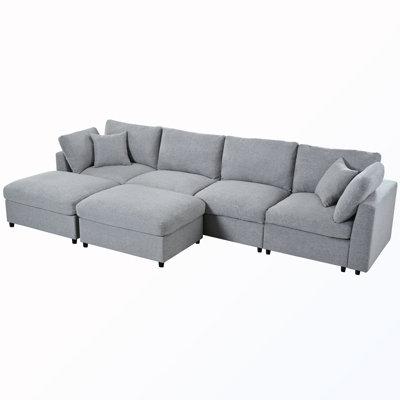 Upholstered U-Shaped Sectional Sofa with 2 Movable Ottomans