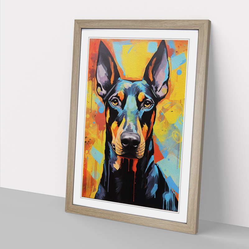 Doberman Expressionism - Single Picture Frame Print on Wood, Oak Framed, 34cm H x 25cm W