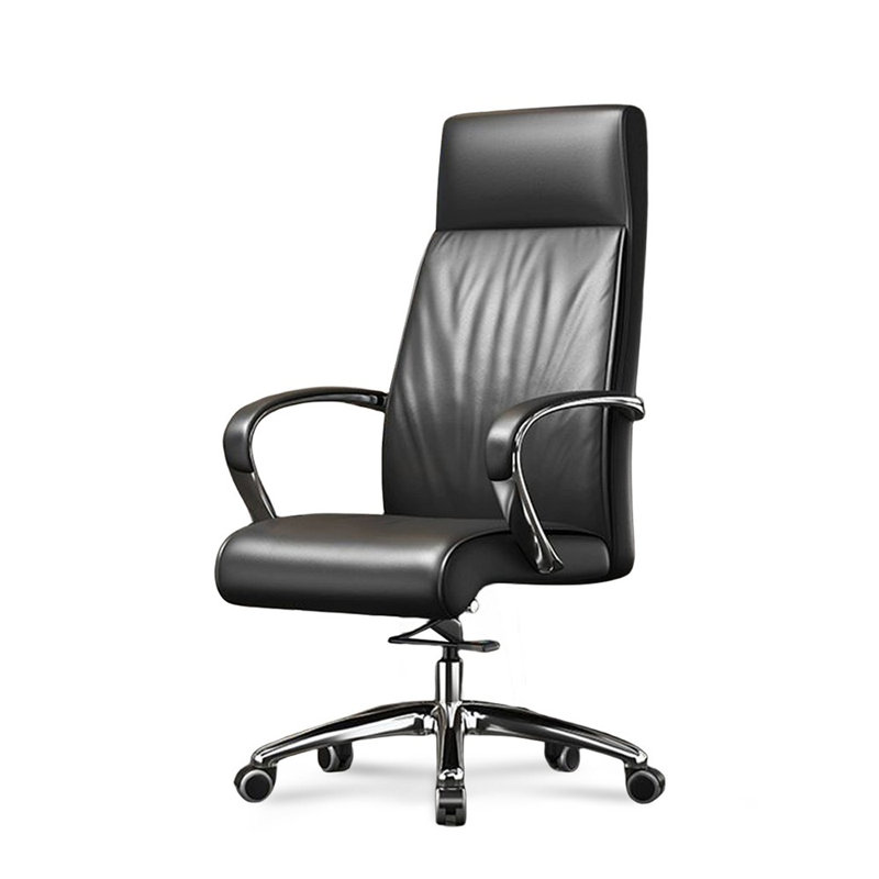 Silver Hight adjustable Genuine Leather + Faux Leather + Aluminium Alloy Office Chair, Black