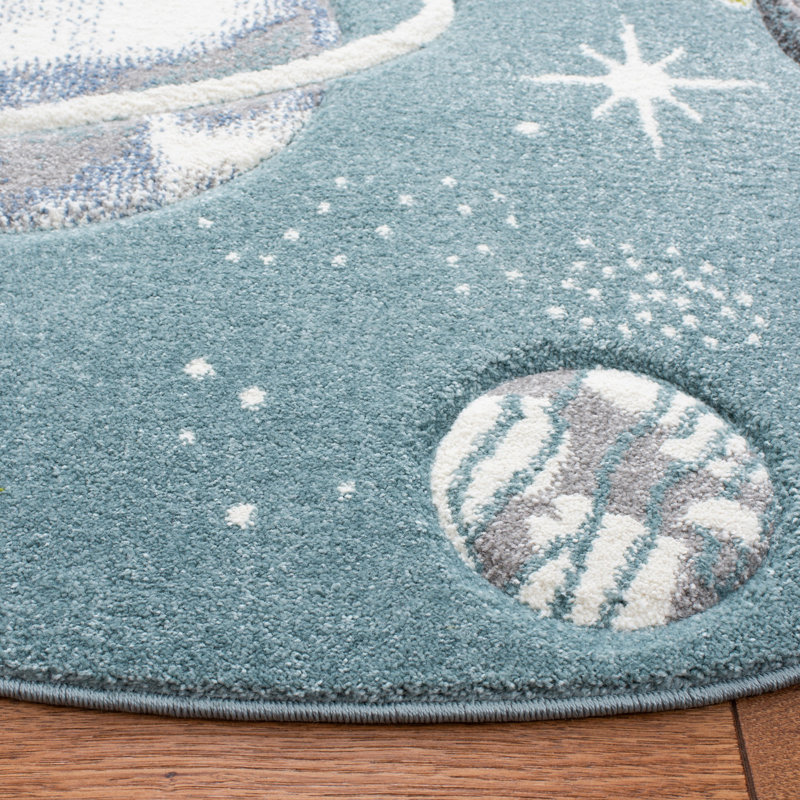 Higuera Teal/Ivory/Gray Area Rug, Square 5'3"