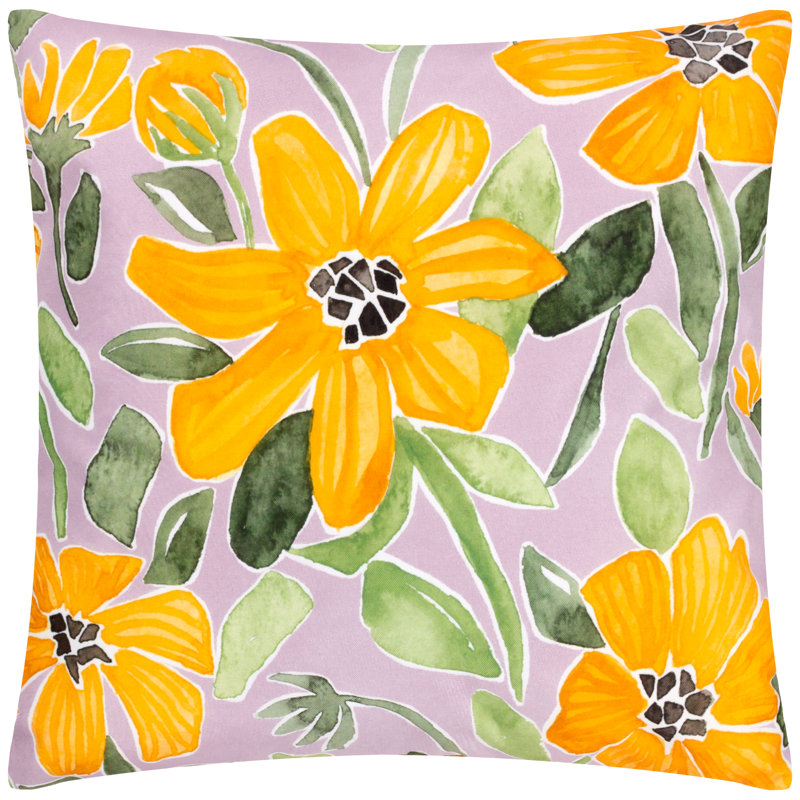  Indoor / Outdoor Floral Square Throw Cushion Cover, Purple/Orange