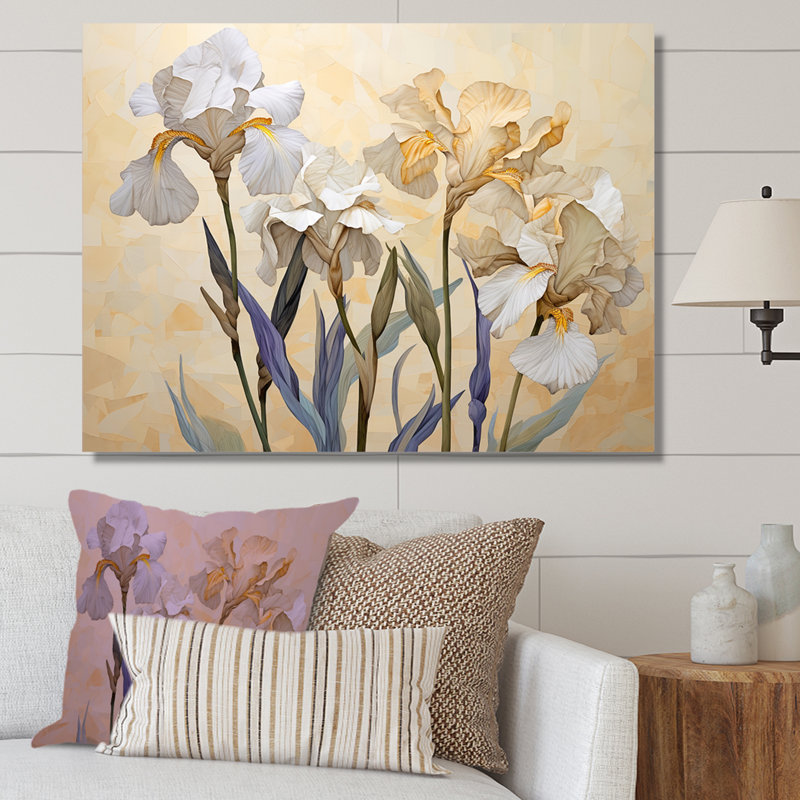 «Beige Minimalisme Iris Radiant Petals I» sur toile, Toile tendue, 16" H x 32" W