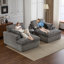 Double méridienne intérieure, canapé-lit rembourré surdimensionné pour l'intérieur, canapé-lit de luxe à assise profonde, causeuse modulaire, causeuse en velours côtelé pour le salon, sans assemblage requis, gris-157056089