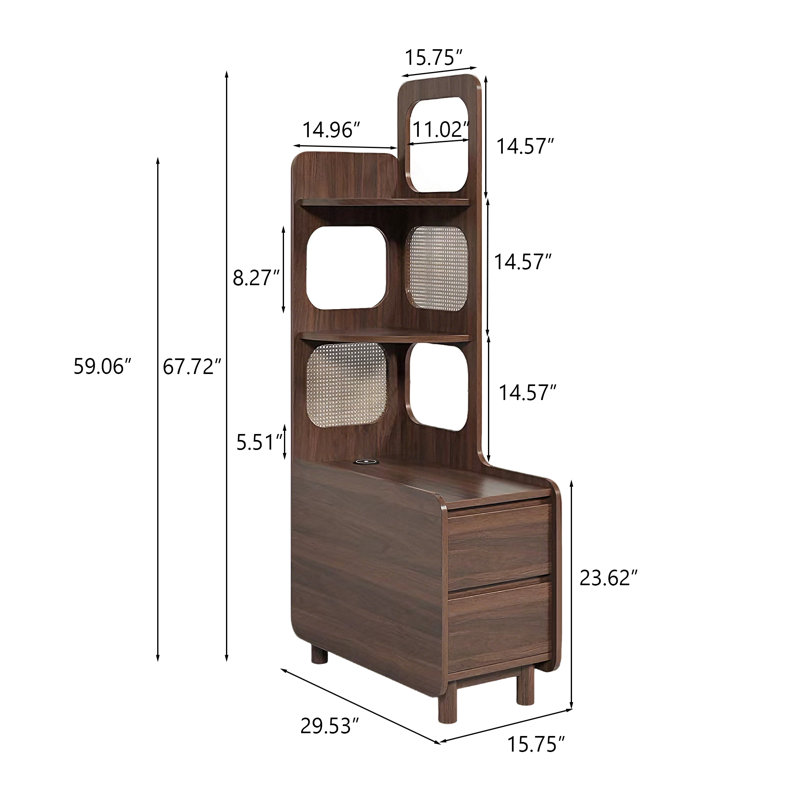 Armoire de coin de style nordique 67,72 po, canapé de salon avec tiroir, tablette de rangement et rangement