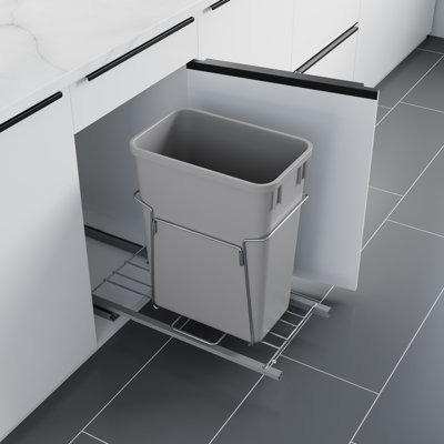 Dowell 15" Single Pullout Kitchen Trash Can with Soft-close Slides - Aluminum