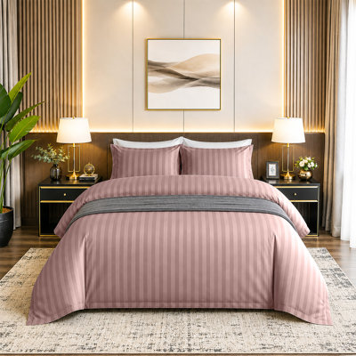 Microfiber Striped Duvet Cover Set with Matching Pillowcases and Stripe Fitted Sheet