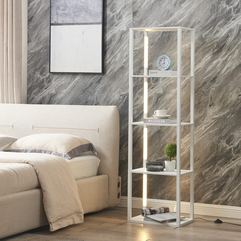 LED Display Shelving Unit - Dimmable Corner Floor Lamp With Sturdy Curio Shelves For Living Room