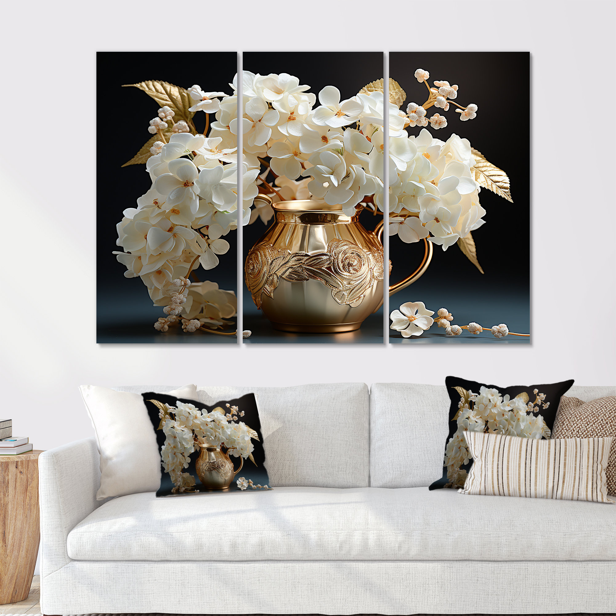 Lark Manor™ Baroque Hydrangea White And Gold V - Hydrangea Wall Art Set ...