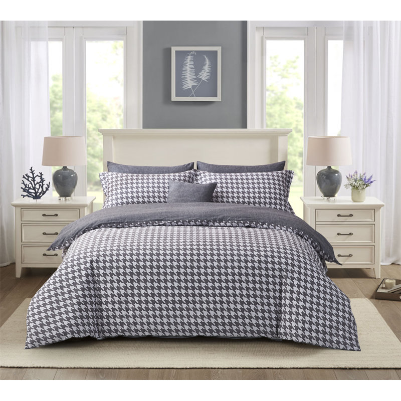Ensemble de housse de couette réversible 4 pièces Bernia Grey, Housse de couette grand + 2 grandes taies décorat