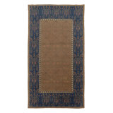 Vintage Swedish "Flossa" Rug, Tobacco Brown & Navy Botanical Border - Rug & Kilim