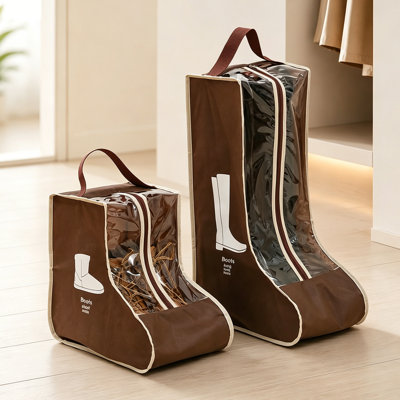 Boot Storage Bags for Tall and Short Boots, Dustproof Boot Bags with Zipper and Handle, for Travel, Closet, Home Storage, Brown (2 Tall + 2 Short)