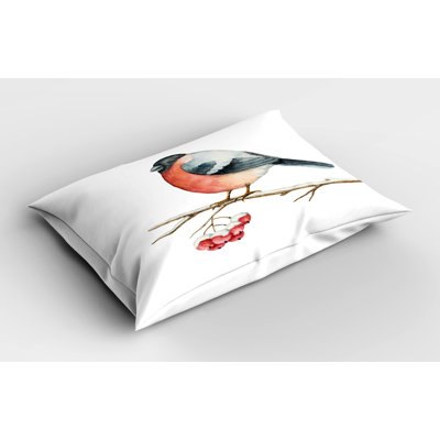 Ambesonne Rowan Pillow Sham 2 Pack Wild Bird Watercolor Coral Pale Grey Black -  pil-2_38407_36x20