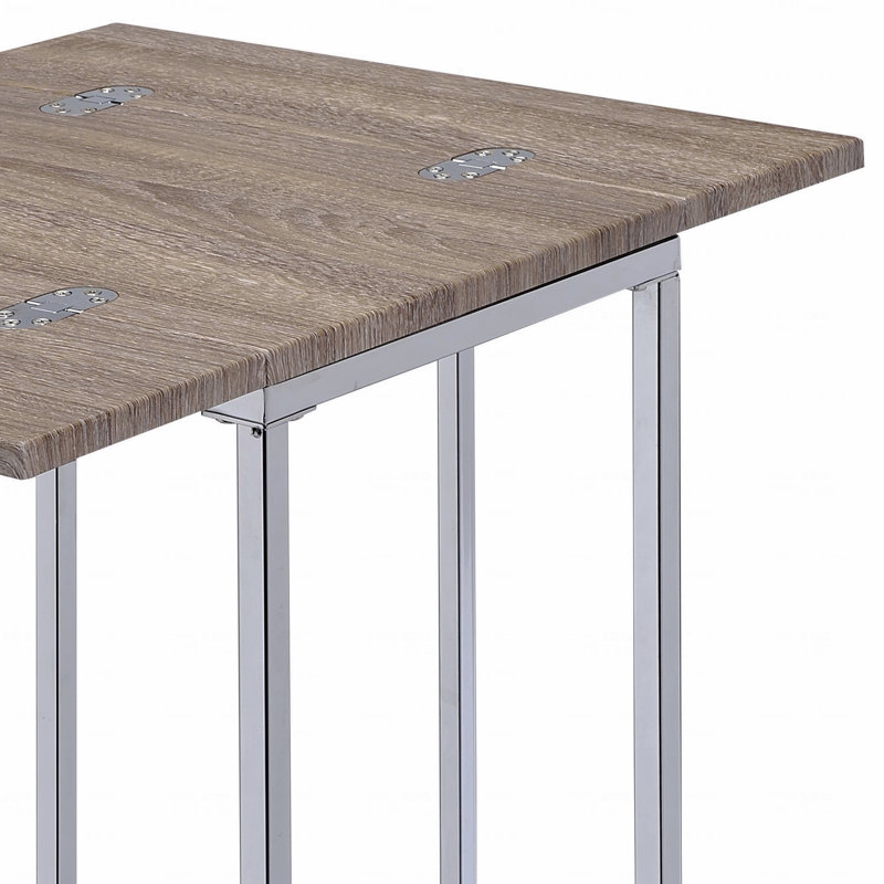 Table d'appoint en chêne patiné et chrome