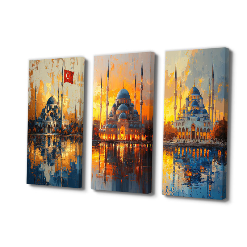 Istanbul, mosquée jaune Sultanahmet I - Collection d'impressions sur toile 3 pièces, Wrapped Canvas, 28" H x 36" W