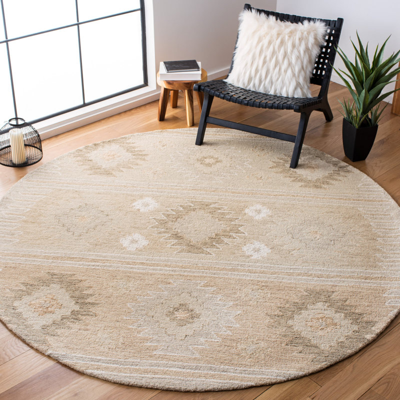 Yazmin Hand Tufted Wool Geometric Rug, Round 7'