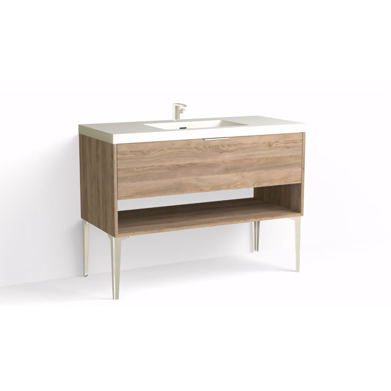 Modo 48" W Freestanding Single Bathroom Vanity with Dean Leg, Matte White/Single, Biondo, Polished Nickel