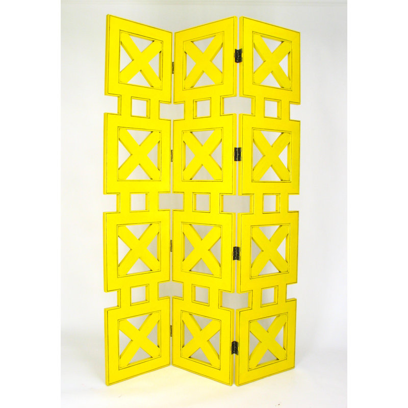 Cloison 3 panneaux pliables Audrinah, Jaune