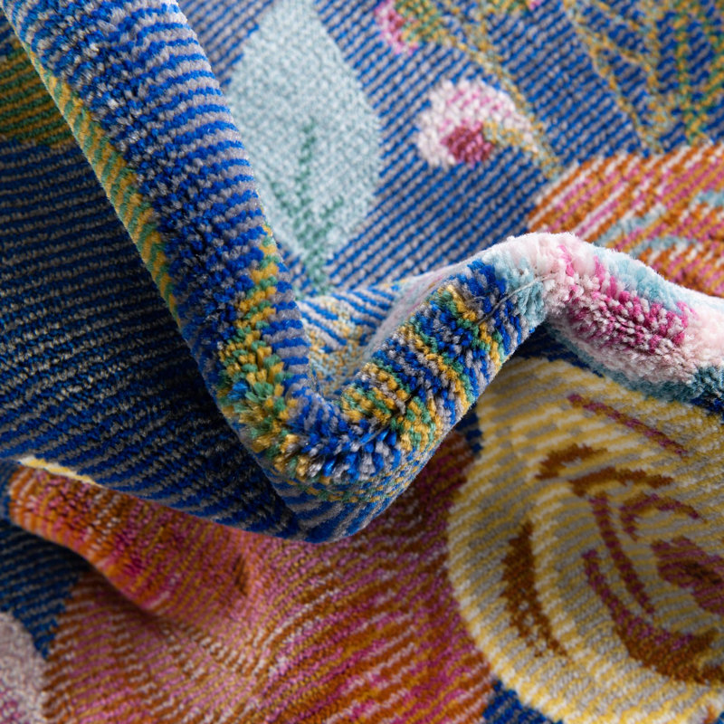 Tapis champêtre et floral de couleur bleu-rouge, Rectangle 2 pi x 3 pi