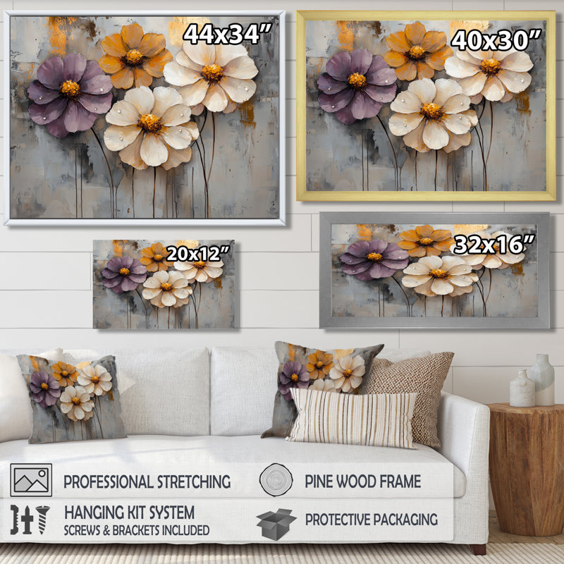 Jaddan Golden Zinnias, fleurs sauvages, beauté dépliée IV - Zinnias, art mural, H 16 po x l 32 po, Doré