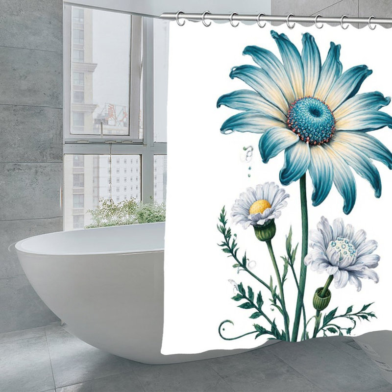Blue Daisy Floral Shower Curtains, 71 X 71
