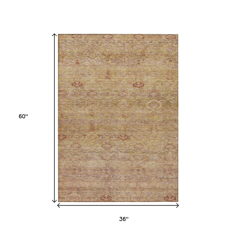 Tapis oriental lavable intérieur corail et cuivre 3 pi x 5 pi