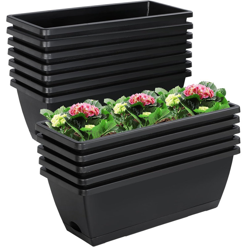 12Pcs 17Inches Rectangle Planter Box with Drainage Holes and Trays