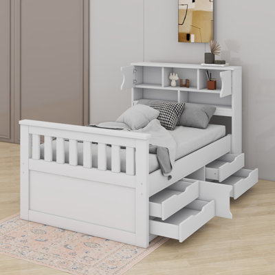 Twin Size Captain Platform Bed Frame With Storage Bookcases And Shelves