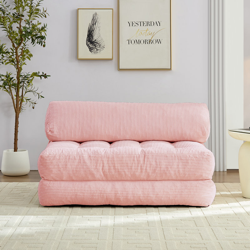Folding Sofa Bed with Headrest & Lumbar Pillow, No Assembly , Pink