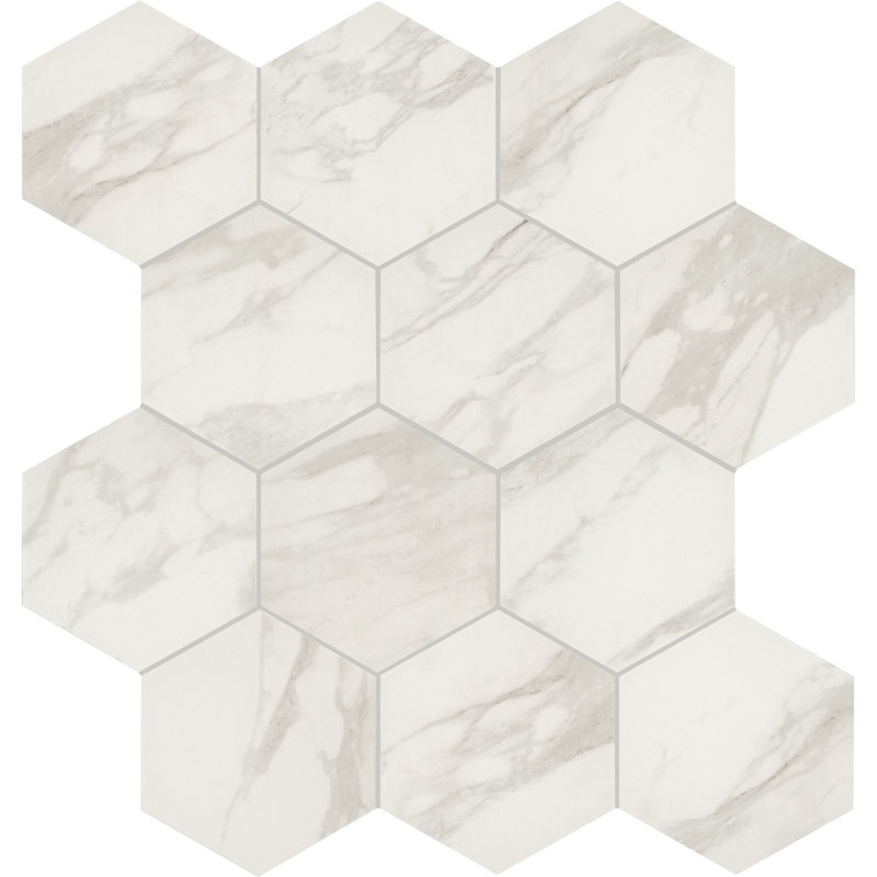 Daltile Perpetuo 8" X 9" Hexagon Matte Porcelain Floor Tile (25 PCS Per Carton) (9.27 SQFT Per Carton), Brilliant White