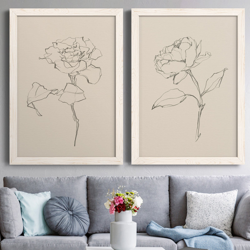 Floral Contour Study I - Toile encadrée de qualité supérieure - prête à être accrochée, H 37,5 po x l 55 po x P 1,5 po