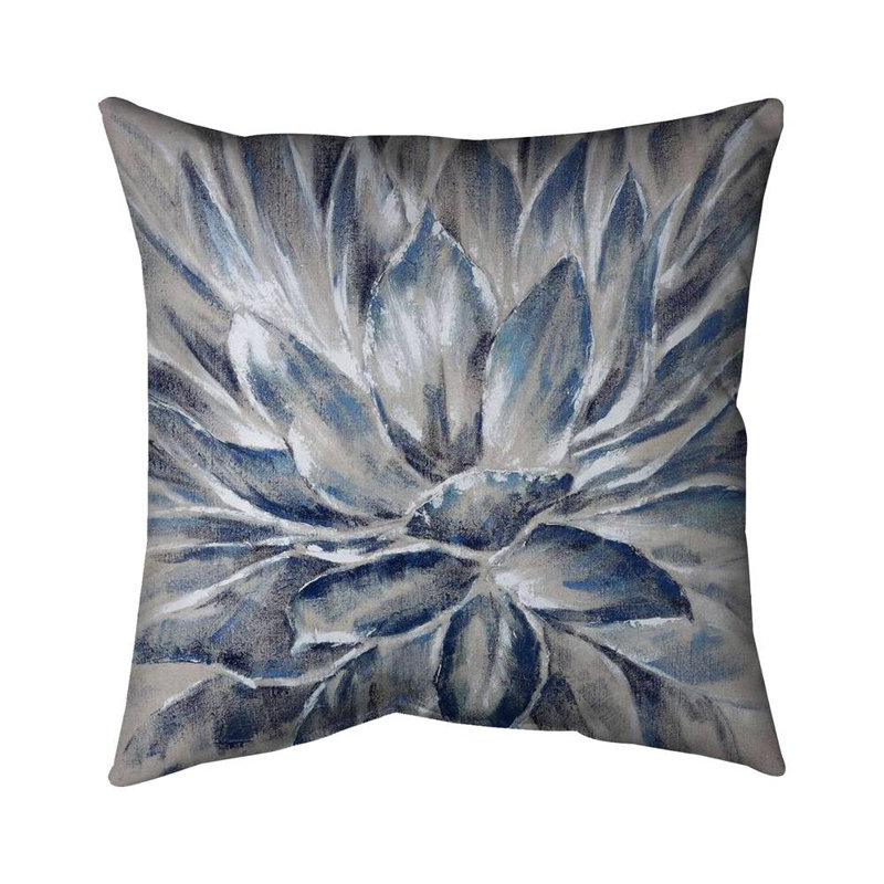 Blue and Gray Floral Polyester Square Pillow Cover