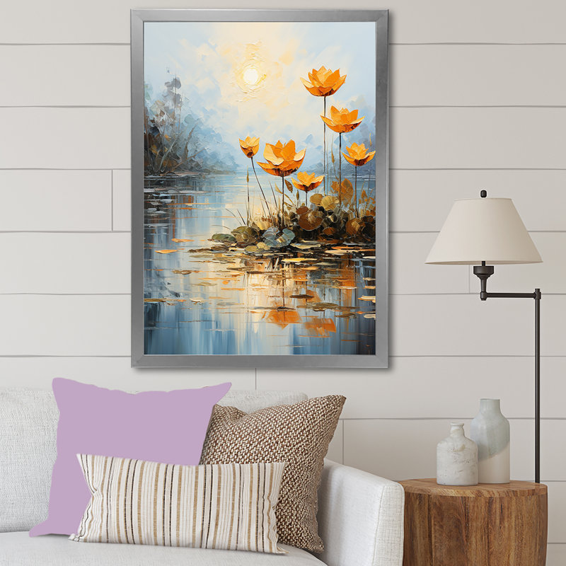 Golden Pond Lotus Tranquility II sur toile, Cadre simple argenté, H 40 po x l 30 po x P 1,5 po